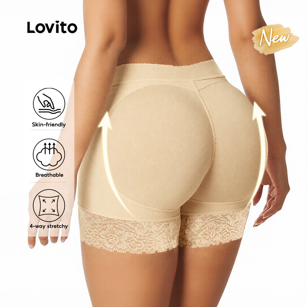 (New Arrival) Lovito Modelador Feminino Casual De Renda Suave Para a Pele Com Elasticidade Em 4 Direções Controle Abdominal E Efeito De Elevação Dos Glúteos Bordado CSD001BR002
