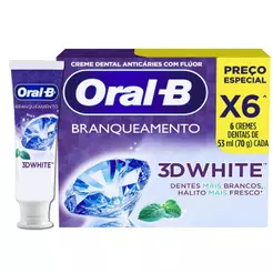 Pack Creme Dental Branqueamento Oral-B 3D White Brilliant Fresh Caixa 6 Unidades 70g Cada