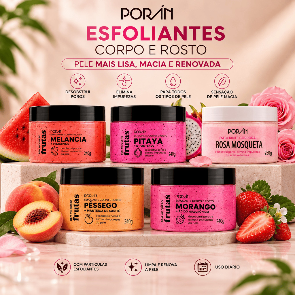 Esfoliantes Corporal Corpo e Rosto de Frutas 240g - Poran