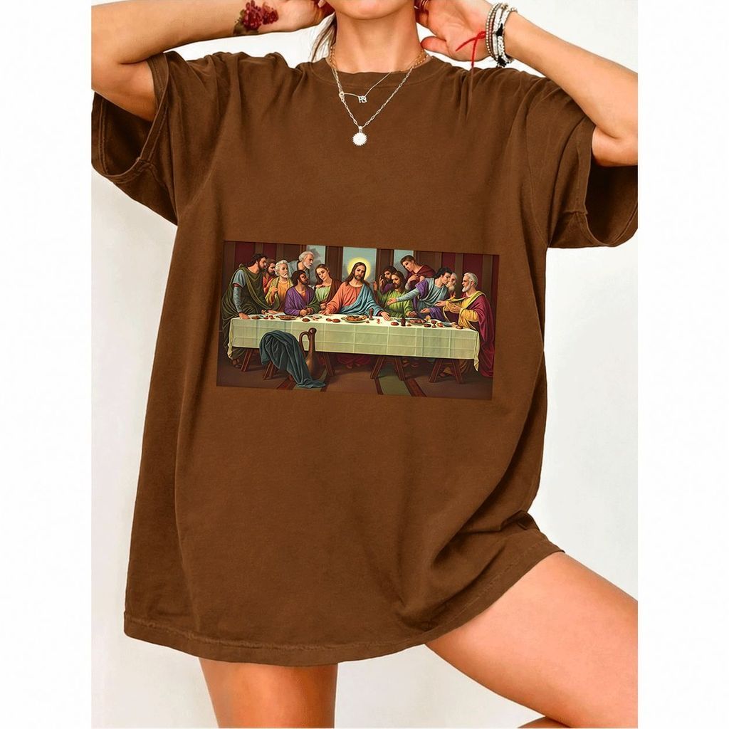 [Camiseta Premium em Algodão Puro]MIA Camiseta Feminina Oversized Streetwear com Estampa do Cenáculo, 100% Algodão, Esti
