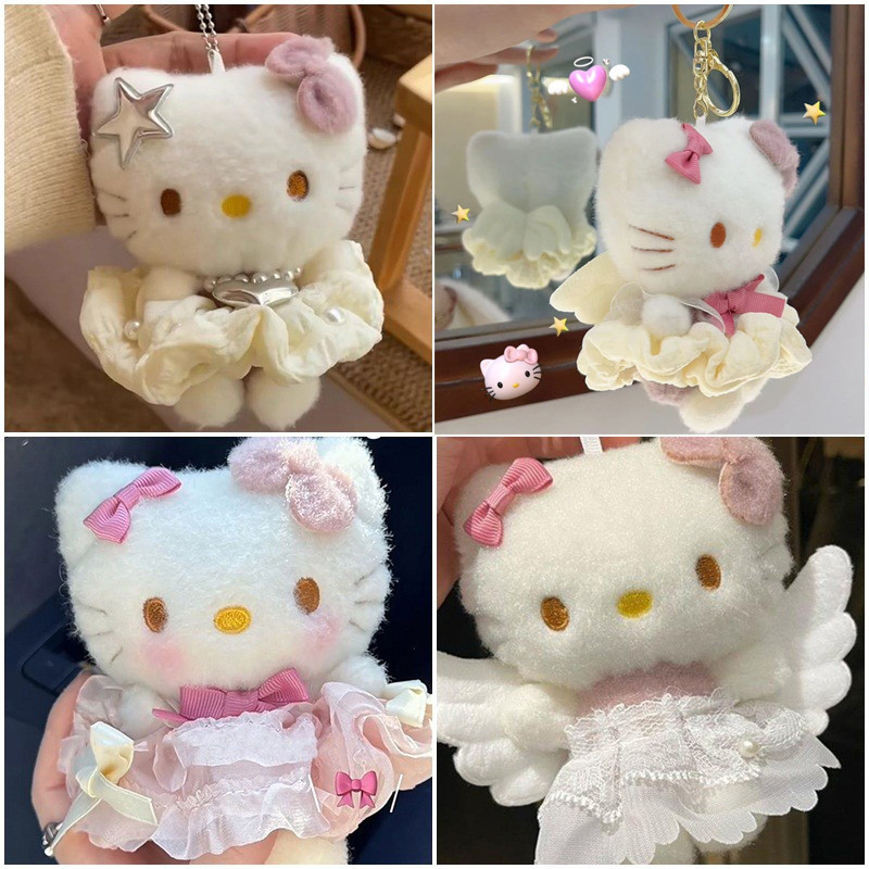 Chaveiro de carro com tema de anime, Hello Kitty da Sanrio, vestido rosa e asas, adorável chaveiro de bolsa feminino, pr