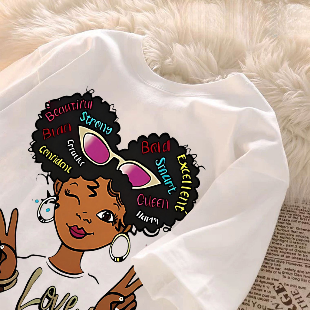 [Camiseta Premium Algodão]JOJO Camiseta Feminina Oversized Streetwear, Estampa Afro - Pop, Estilo Cool, Algodão 100%, Id
