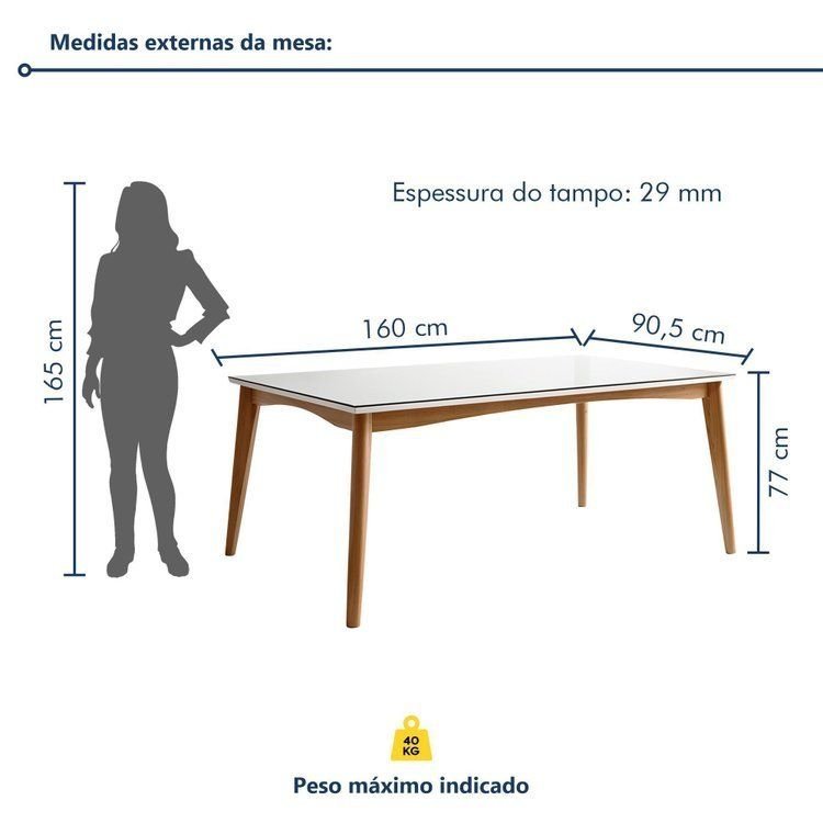 Mesa de Jantar para 6 Lugares 160CMX90CM Monalisa em Madeira Maciça Marrom/Mel/Off White · foto 2