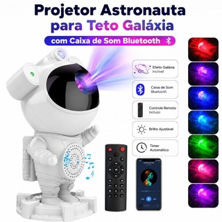 Projetor Astronauta Galáxia Bluetooth Caixa de Som Ruído Branco 15 Efeitos LED Infantil