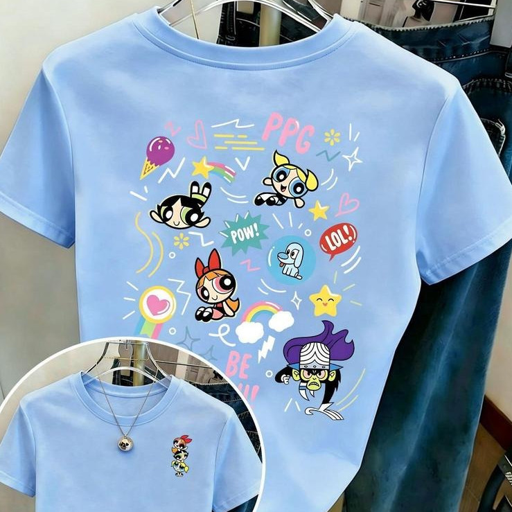 Camiseta T-shirt Feminina 100% Algodão Premium Desenho Super Poderosas Tendência Confortável