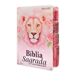 Bíblia Sagrada - Hipergigante Leão Flores Rosê com Abas | ARC - João Ferreira de Almeida - Fullcolor