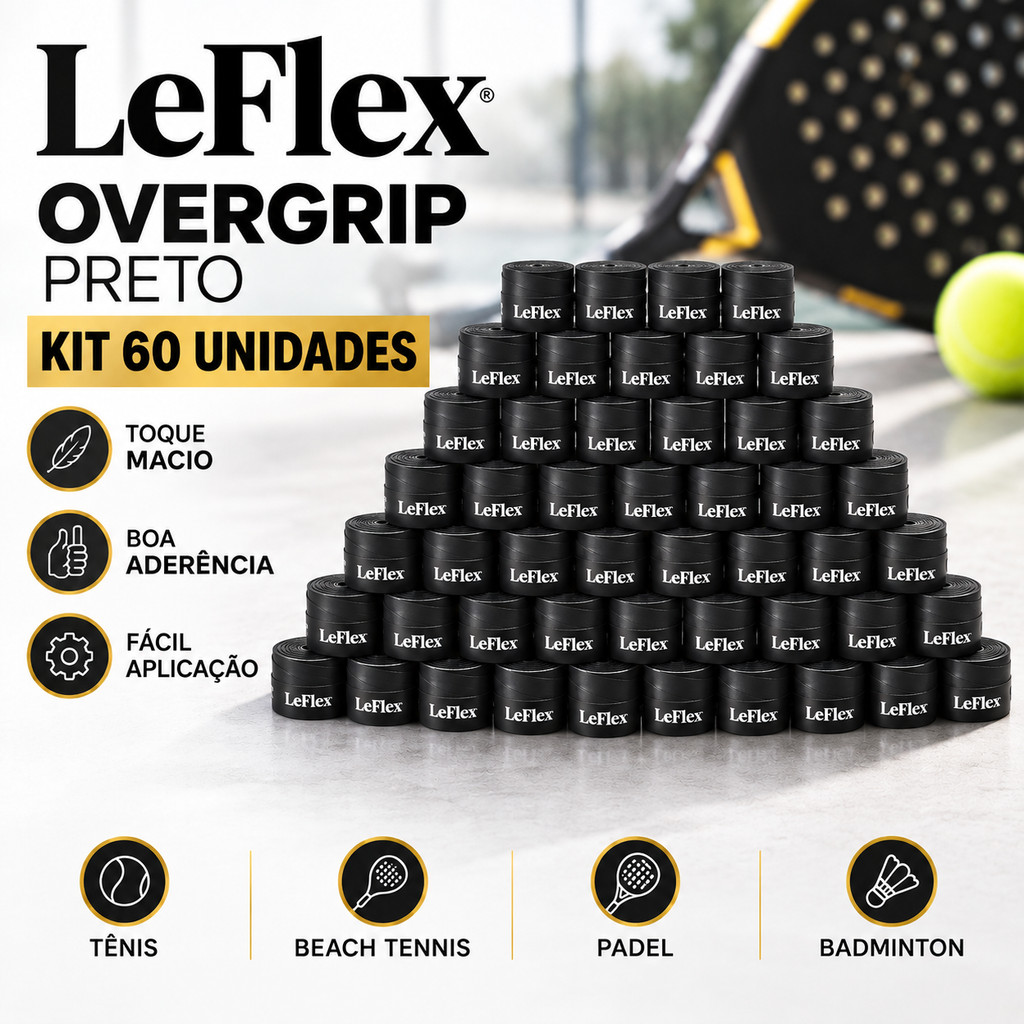 Kit 60x Overgrip Fita Premium Cabo Raquete Beach Tenis Tennis Padel Badminton Confort Grip Seco