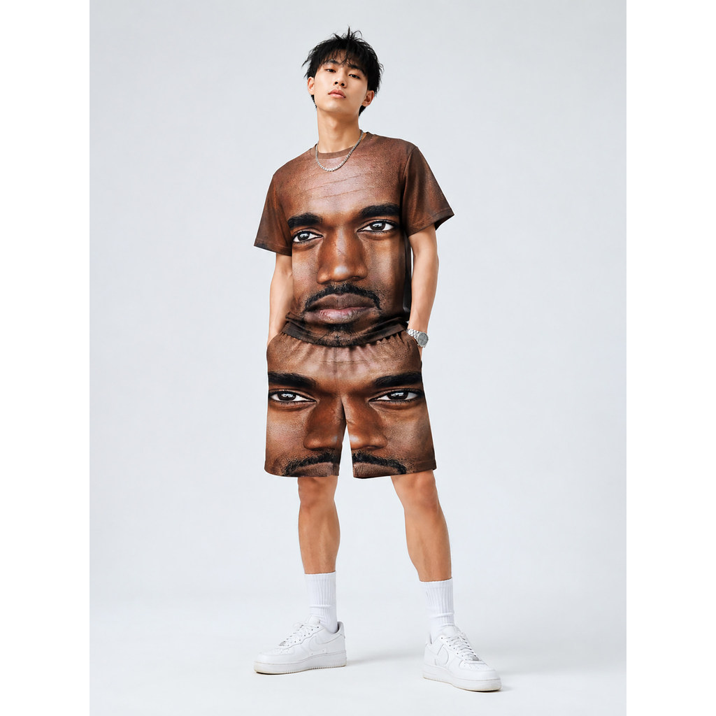 Moda fofa engraçada engraçada Kanye Westerte estampa engraçada terno pijama estampado divertido Shorts de manga curta