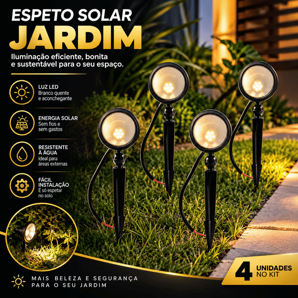 Kit 4 Luminárias Espeto LED para Jardim 3W Luz Quente com Fio | Iluminação Externa Decorativa para Jardim, Fachada