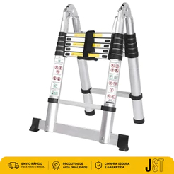 Escada Telescópica Dupla Inox JST ETI380D 3,8m 12 Degraus Dobrável Tipo A