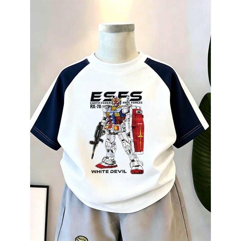 100% algodão meninos cor-bloqueando em torno do pescoço de manga curta camiseta 2026 verão médio grande crianças bebê An