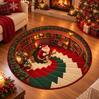 Tapete Redondo Decorativo Natal 88cm Antiderrapante para Sala e Quarto 2273