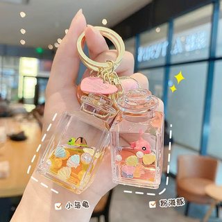 Flutuante pequeno peixinho Glitter garrafa chaveiro bonito óleo deriva garrafa pingente estudante mochila pingente prese