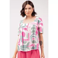 Blusa Feminina Ampla Geométrica Marialícia Rosa