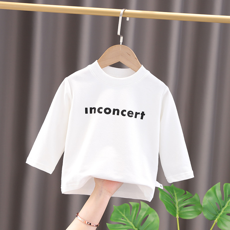 Bebê estilo ocidental camisa de fundo puro algodão meninos meninas manga comprida camiseta primavera outono estilo fino 
