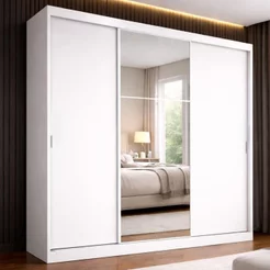 Guarda-Roupa Casal 3 Portas de Correr com Espelho Milano Yescasa Branco