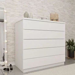 Cômoda 5 Gavetas 86cm Premium Branco/Neve Neve