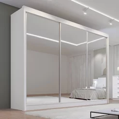 Guarda Roupa Casal MDF Espelhado 3 Portas 6 Gavetas Qatar Branco Branco