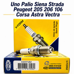 Jogo Velas de Ignição Uno Palio Siena Strada Peugeot 205 206 106 Corsa Astra Vectra