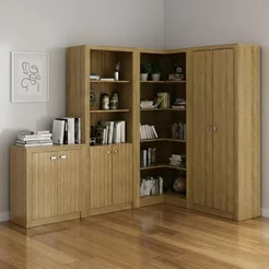 Conjunto Home Office 4 Armários Multiuso para Escritório 6 Portas Amêndoa Amêndoa