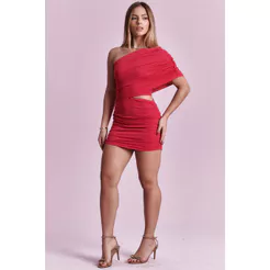 Vestido Drapeado Ombro Único Planet Girls Pink