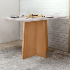 Mesa de Jantar 4 Lugares Tampo Vidro e MDF Celebrare Marrom Amêndoa Clean/Off White Amêndoa Clean/Off White