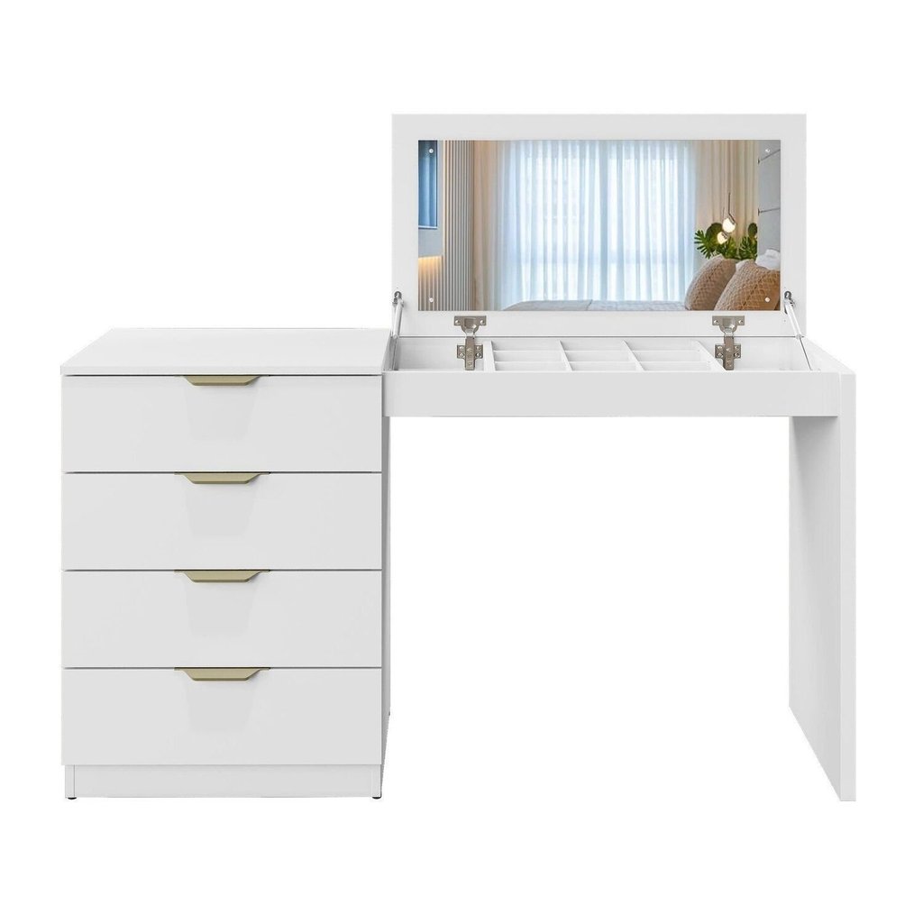 Penteadeira Camarim com Porta Joias e Tampo Reclinável 4 Gavetas Afrodite 100%MDF Branco · foto 2