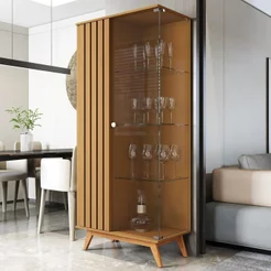 Cristaleira Ripada com Vidro Temperado e Pés em Madeira Maciça 100% MDF 180CMX80CM Açaí Bege Nature