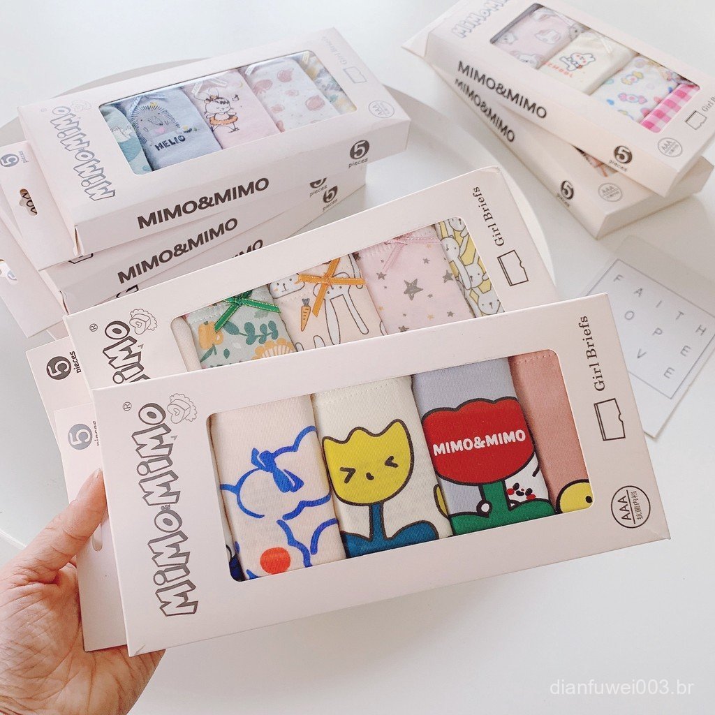 MIMO Nova coleção de calcinhas infantis para meninas, 100% algodão, tipo A, calcinha boxer com estampa de desenho animad