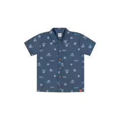 Camisa Manga Curta Infantil Menino Tropical Elian Azul