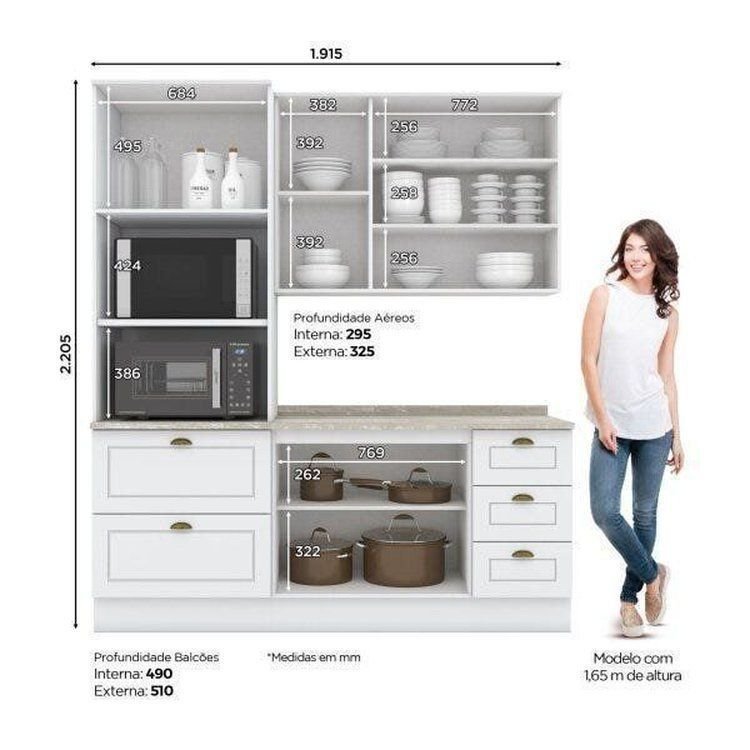 Cozinha Compacta Modulada 3 Peças com Torre Quente Emily Espresso Móveis Branco/HP/Calcare Branco HP/Calcare · foto 2