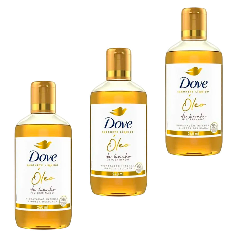 Kit Dove Sabonete Líquido Óleo De Banho Glicerinado 240ml - 3 Unidades