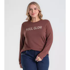 Blusa Manga Longa Com Rebite Plus Size Secret Glam Marrom