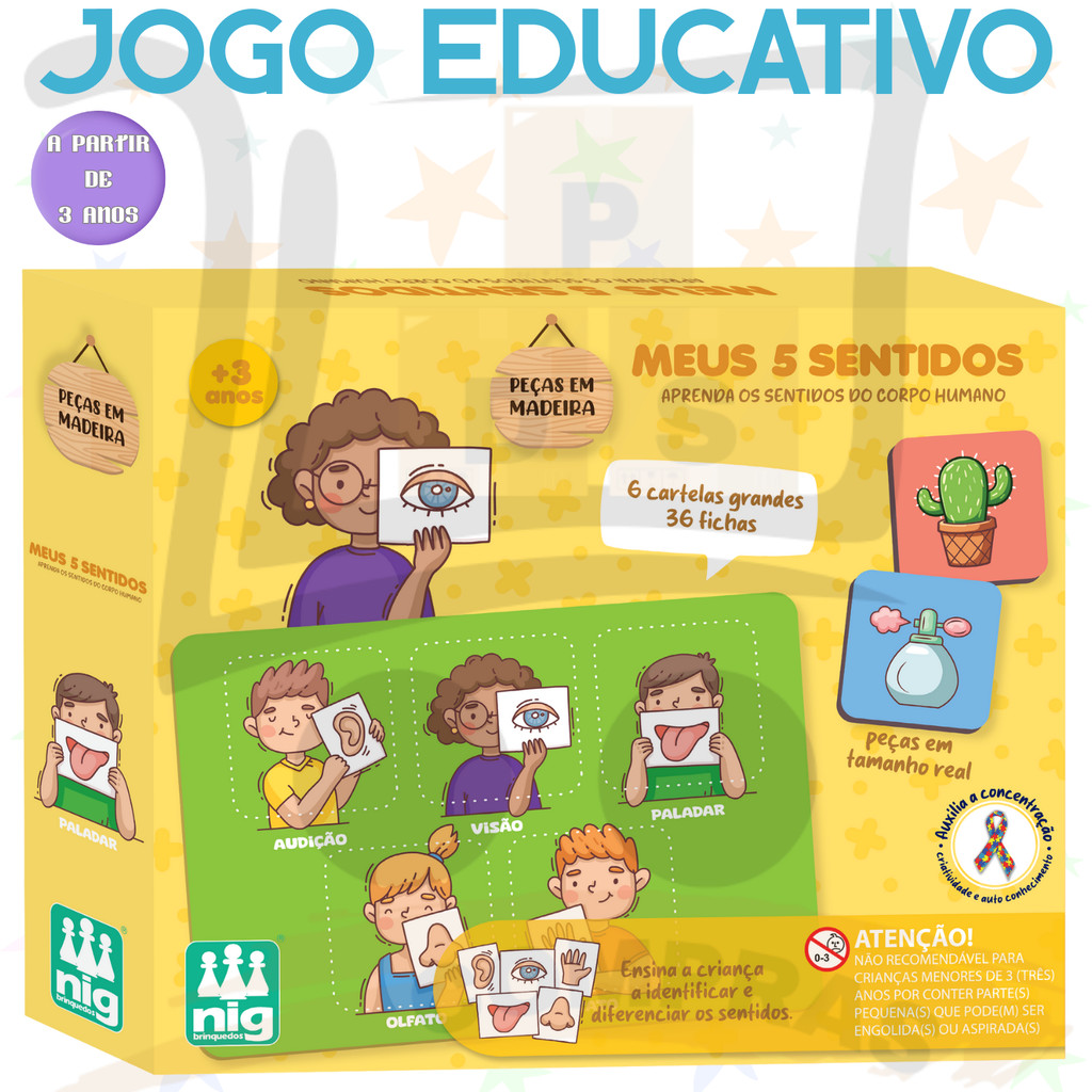 Jogo Educativo Meus 5 Sentidos 3 Anos Pedagogico Até 6 Jogadores 36 Fichas Nig Brinquedos em Oferta na Shopee