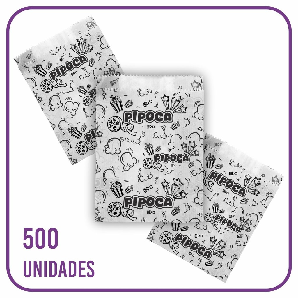 Saco Pipoca Salgada ou Doce Impresso Preto PP - 500 Unid