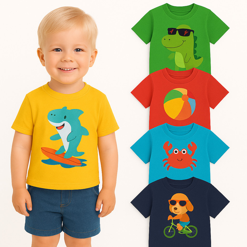 Kit 2 Camisetas de Menino Verão Infantil Sortidos -  Kit 2 Blusas para Meninos Verão -Camisa Masculina Infantil