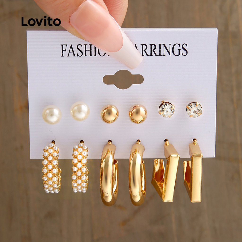 Lovito Conjunto Casual de 5 Pares de Brincos combinados LFA99144 em Oferta na Shopee