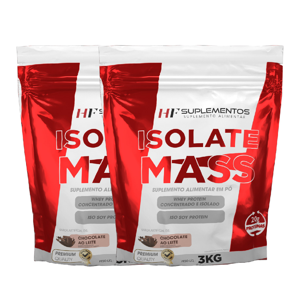 Kit 2 unidades Hipercalórico Isolate Mass Chocolate 3KG Em Pó HF Suplementos – Energia para Treinos mais Efetivos!