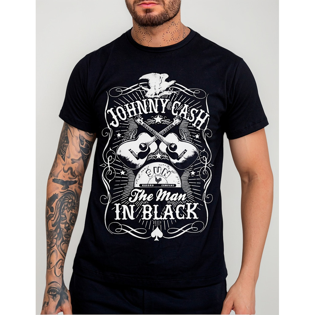 Camiseta Slim T-shirt Country Jhonny Cash Violão Texas Agro