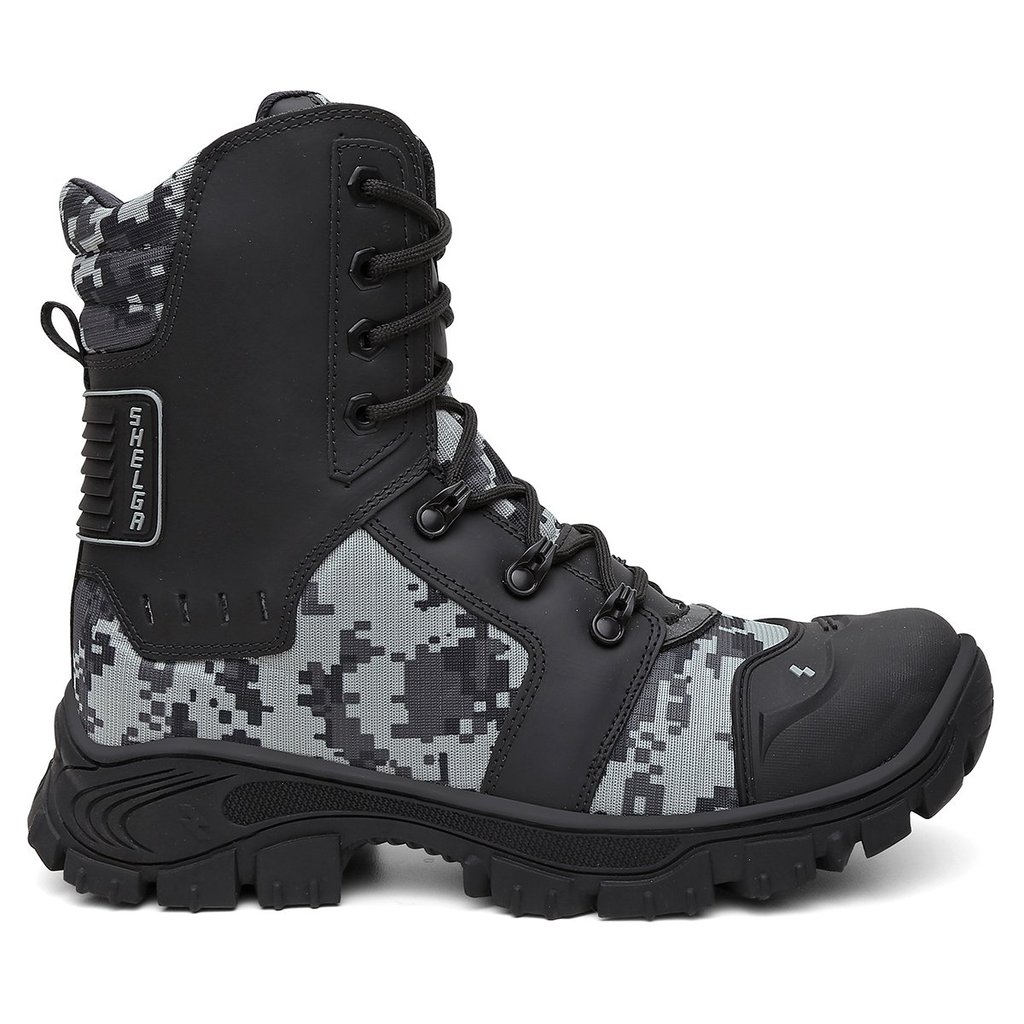 Bota Shelga Commander Couro Legítimo e Lona Reforçada - Cinza Camuflada