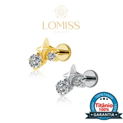 Piercing Labret Orelha Titânio Estrela Cruz Com 2 Zircônias Cravejado Para Tragus Helix Conch Cartilagem LOMISS Piercing