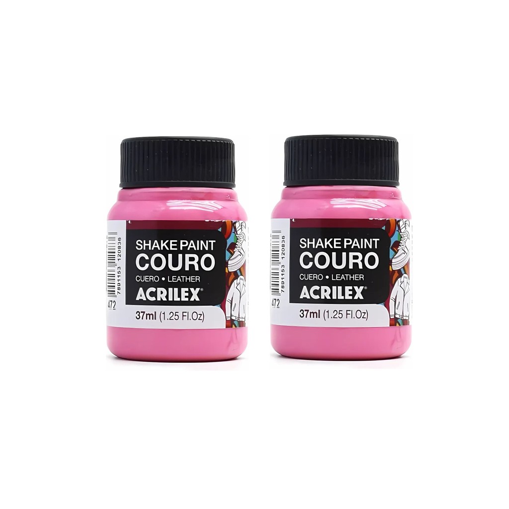 Kit Com 2 Tintas Couro Acrilex Shake Paint Couro Pote 37 Ml Rosa Chiclete 472 Customização de Tênis