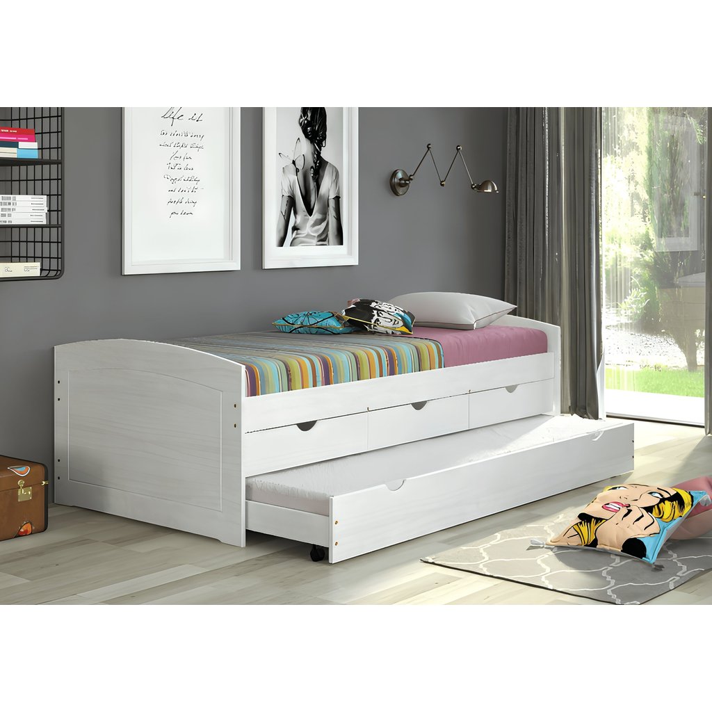 Bicama Solteiro 3 Gavetas em Madeira Maciça Ulli Branco Lavado em Oferta na Shopee