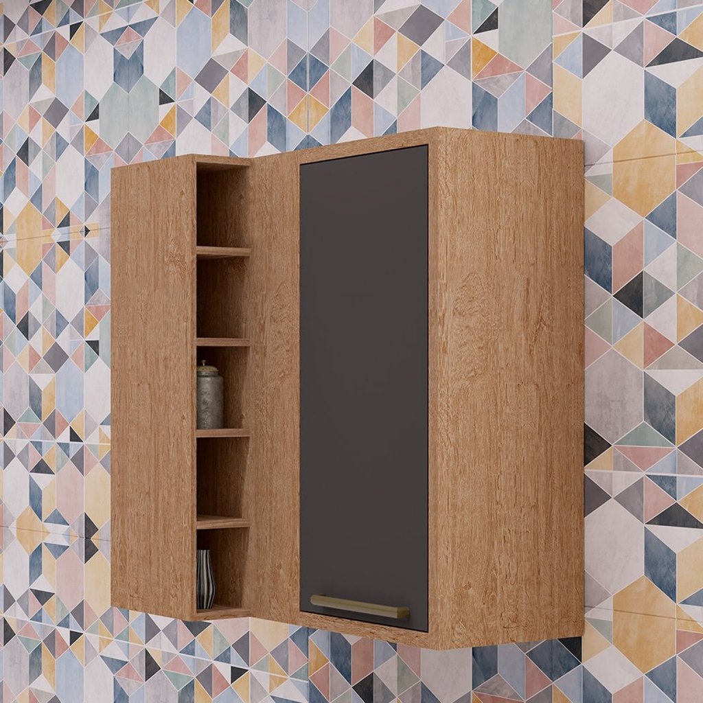 Armário Aéreo de Cozinha Canto Reto com 1 Porta e Mini Adega 100% MDF Vicenza Espresso Móveis Castanho/Chumbo em Oferta na Shopee