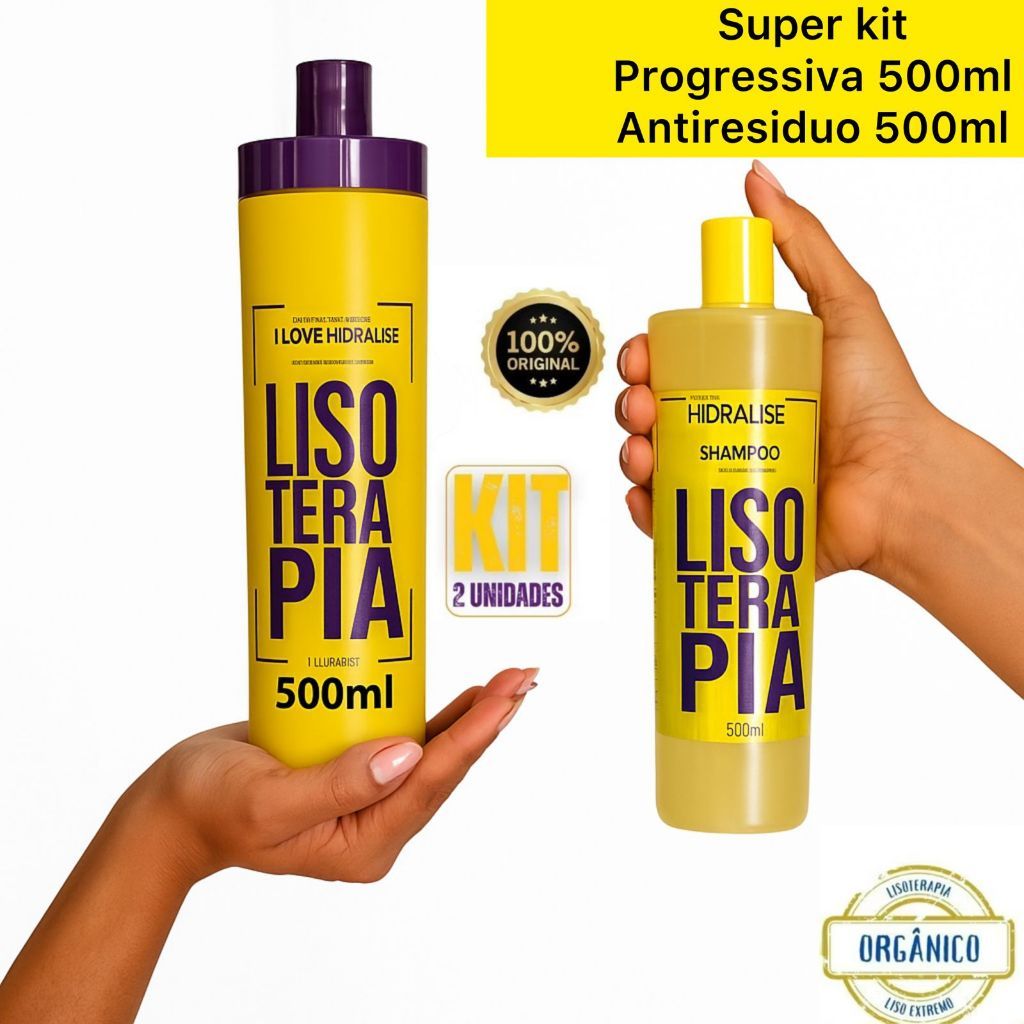 Kit  2 PRODUTOS Progressiva 500ML Lisoterapia Sem Formol Orgânica + Shampoo Anti-Resíduos 500ml