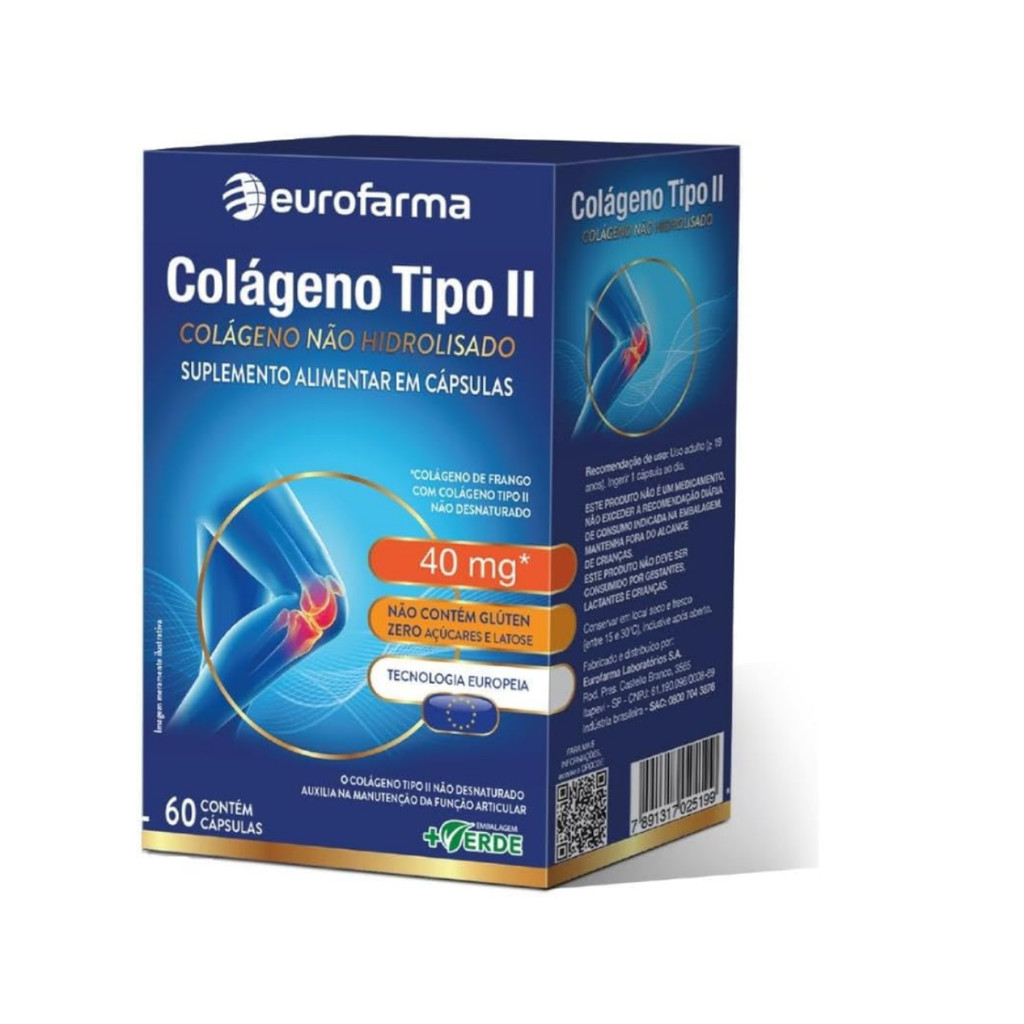 Colágeno Tipo II 40mg com 60 Cápsulas | Suplemento Alimentar em Cápsulas