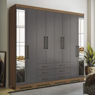 Guarda Roupa Casal 8 Portas 6 Gavetas Master com Espelho e Pés Jatoba/Grafite em Oferta na Shopee