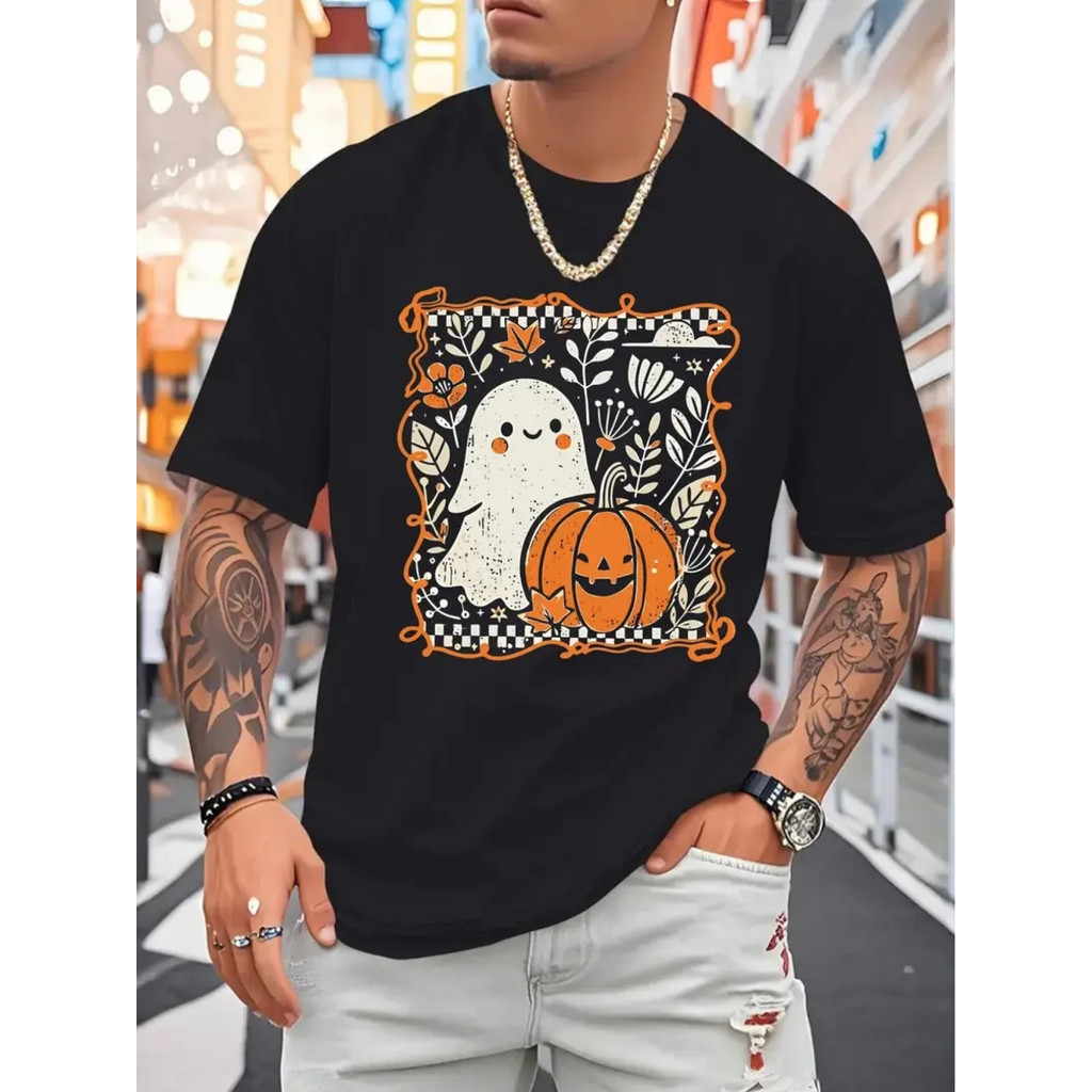 Camiseta Unissex Masculina e Feminina Halloween Abóbora Fantasmas Básica  100% Algodão Confecção