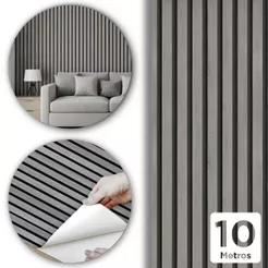 Papel De Parede Ripado Cinza Madeira 10m x 45cm Lavável Autocolante Efeito Painel Moderno
