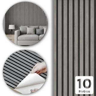 Papel De Parede Ripado Cinza Madeira 10m x 45cm Lavável Autocolante Efeito Painel Moderno